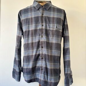 Mens Rhone Long Sleeve Button Down Stretch Flannel Shirt Gray Blue Plaid Size XL